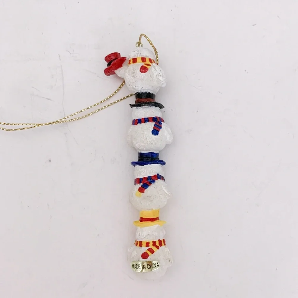 Vintage Snowmen with Hats Stack Ornament Festive Decor Holiday Gift Cottagecore
